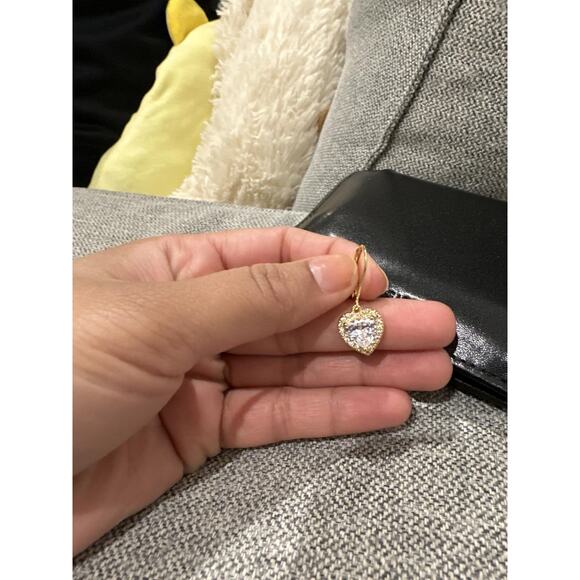 925 Sterling 14K Gold Plated Heart Cubic Zirconia Dangle Earrings - Picture 2 of 5